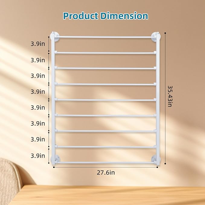 Xbsyhx 9 Tier Wall Mount Ribbon Organizer, Craft Room Storage Rack | Wrapping Paper Storage for Sewing Craft Mesh Thread Tape Wreath Crochet Craft Room Flower Shop(White) - Image 2
