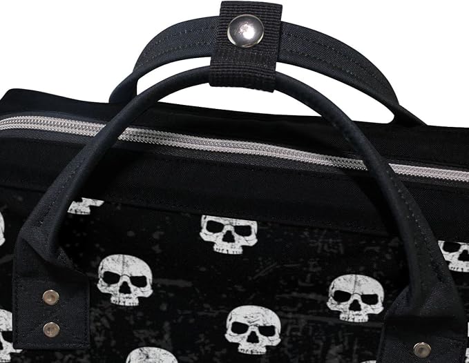 Large Capacity Baby Diaper Bag Black White Skulls Pattern Durable Multi Function Travel Backpack - Image 6