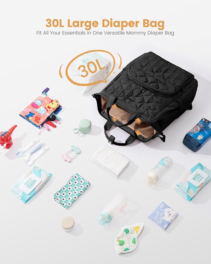 LOVEVOOK Diaper Bag Backpack, Large Baby Bag for Girl Boy with Changing Pad, Diaper Backpack for Mom Dad with Stroller Buckles, Black - Image 3