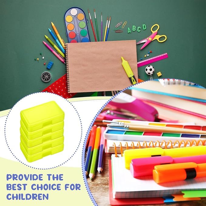 Zhehao 40 Pack Plastic Pencil Box Bulk, Hard Case for Kids,Yellow | Clear Lid Cases for School Supplies, 3 Compartment Organizer, Hard Plastic Utility Holder with Pens Brushes, Classroom Use - Image 4