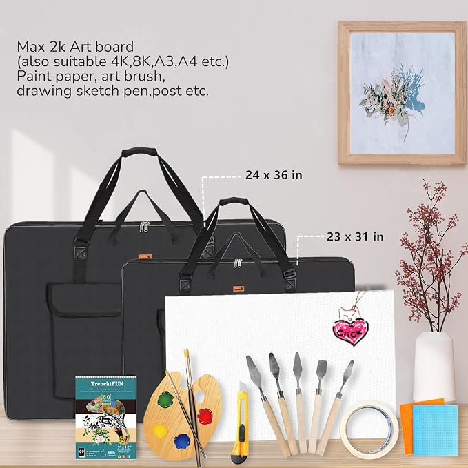 TreochtFUN Portfolio Folder for Artwork, Artist Portfolio Case 23 X 31.5 In | Portfolio Bag A2 with Shoulder Strap, Art Carry Bag for Large Drawing Paper Post Board Supplies (Black) - Image 2