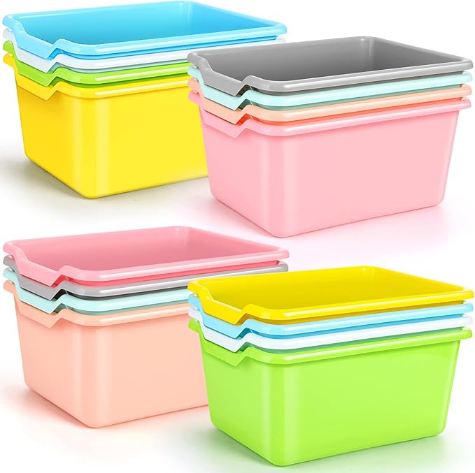 16 Pcs Cubby Bins for Classroom Plastic Book Bins,Candy Color | Storage Bins for Classroom Library, Plastic Stackable Toy Tubs Containers for School Office Home Nursery Playroom by Dandat