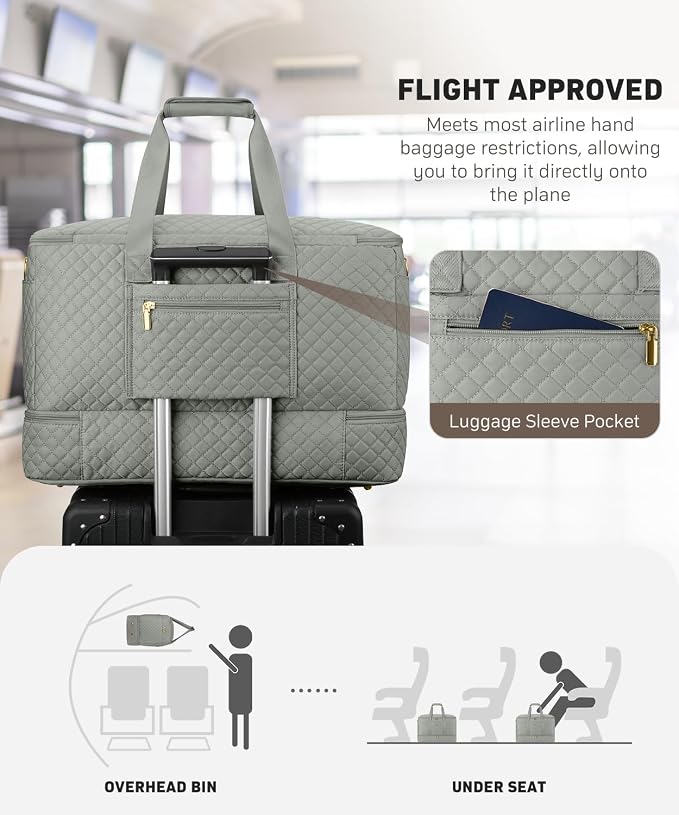 Duffle Bag for Travel, 40L Weekender Bag with Shoe Compartment, Carry On Overnight Bag for Women with Toiletry Bag Duffel Bags with Wet Pocket for Gym Hospital Bags for Labor and Delivery Dark Green - Image 6