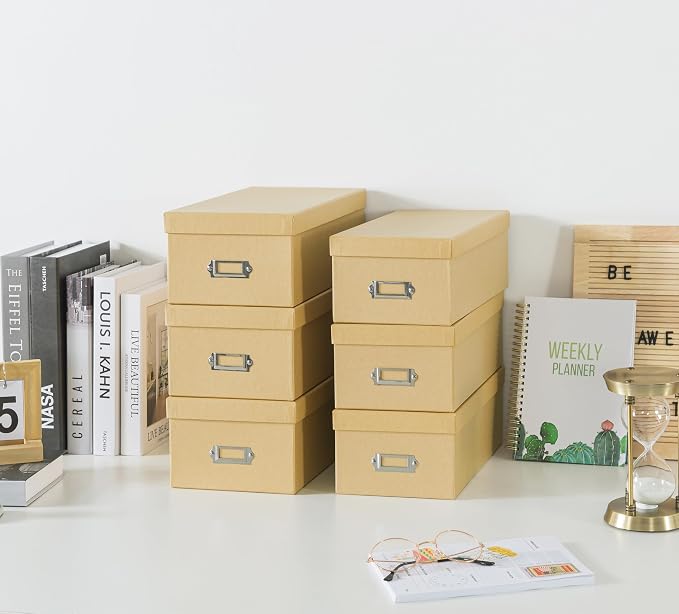 Soul & Lane - Kraft Photo Storage Boxes with Lids, Set of 6 in 2 Sizes | Cardboard Picture Organizers with Label Holders for Crafts, Decoupage and Collectibles, Large Brown Keepsake Containers - Image 5