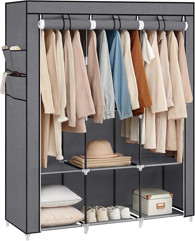 SONGMICS Portable Closet with Cover, 3 Hanging Rods and Shelves | Wardrobe Closet Organizer, 4 Side Pockets, 17.7 x 51.2 x 65.7 Inches, Dove Gray, RYLAN Collection URYG092G02 by Unknown