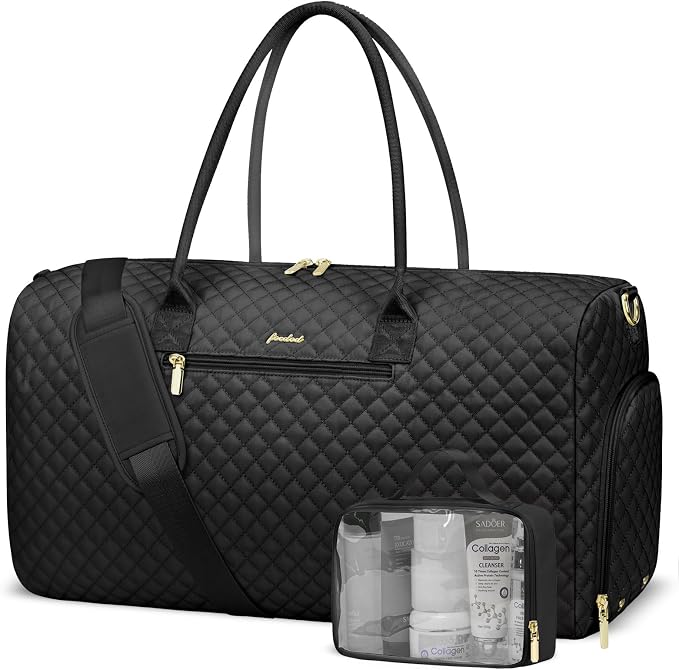 Women Weekender Travel Duffle Bag: Travel Duffel Overnight Bags with Shoe Compartment Large Carry on Tote with Toiletry Bag Weekend Traveling Yoga Gym Hospital Bag for Women with Wet Pocket Black by FOCDOD