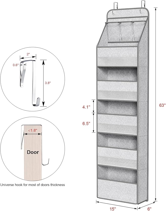 Univivi Over Door Hanging Organizer for Baby Nursery, Grey Pattern, 6-Shelf | Door Storage with Large Capacity Breathable Mesh Pockets, Fabric Over Door Organizer for Baby Essential, Bedroom and Dorm - Image 3