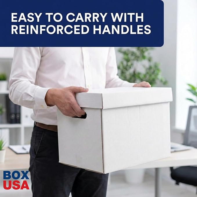 BOX USA File Boxes with Lids and Handles (36-Pack) - File Storage Boxes for Office Supplies, Book Storage, Moving, and Packaging, Fits Letter and Legal Paper, Removable Lid - Image 3