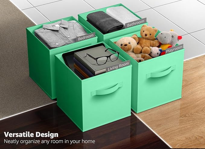 Sorbus Foldable Storage Cubes - 6 Fabric Baskets for Organizing Pantry, Closet, Shelf, Nursery, Playroom, Toy Box, Cubby - 11 Inch Dual Handle Collapsible Closet Organizers and Storage Bins (Teal) - Image 5