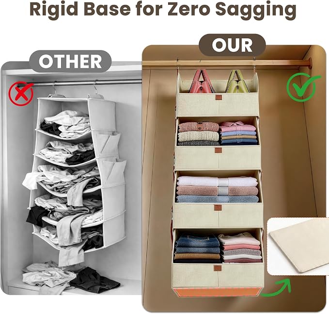 4-Tier Modular Sturdy Hanging Closet Organizer, Heavy-Duty Detachable Clothes Hanging Shelves with Reinforced Zippers and 8 Durable Hooks, Hanging Camper Organizer for Bedroom, RV, Nursery - Image 5