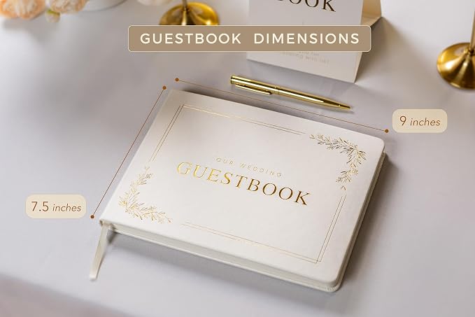 Floral Embossed Wedding Guest Book Set - 9 x 7.5 Hardcover Guestbook for Wedding Reception Sign in, Messages, Bridal Shower Engagement Party (White Cream) - Image 2