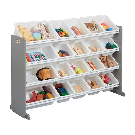ECR4Kids 4-Tier Organizer with 20 Removable Plastic Bins, 4x5, Toy Storage, Grey/White | Durable plastic bins, MDF panels, steel frame, GREENGUARD Gold Certified, 72 lb capacity, anti-tip kit, playroom/classroom - Image 10