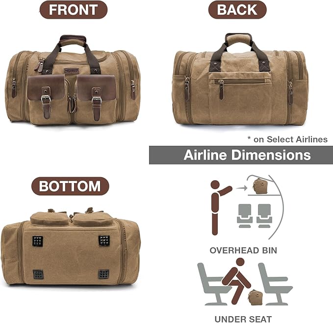 Wildroad Canvas Duffle Bag - 50L Expandable Weekender Overnight Travel Bag | Gifts for Men, Holiday Birthday Gift for Dad, Husband & Partner, Carry-on Size - Image 5