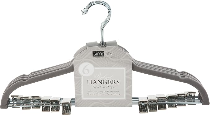 Simplify 24 Pack Velvet Hangers with Clips | Skirt and Pants | Slim Space Saving | Closet Organization | Non-Slip | Prevent Creases | Swivel Neck | Durable | Grey - Image 5
