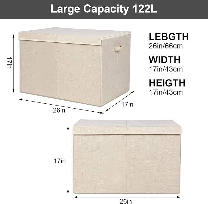 122L Large Toy Box Chest Storage with Lid, Collapsible Kids Toy Storage | Toy Chest with with Removable Divider for Kids, Boys, Girls, Nursery, Living Room, Bedroom, 26"x17" x17" (Linen Beige) - Image 3