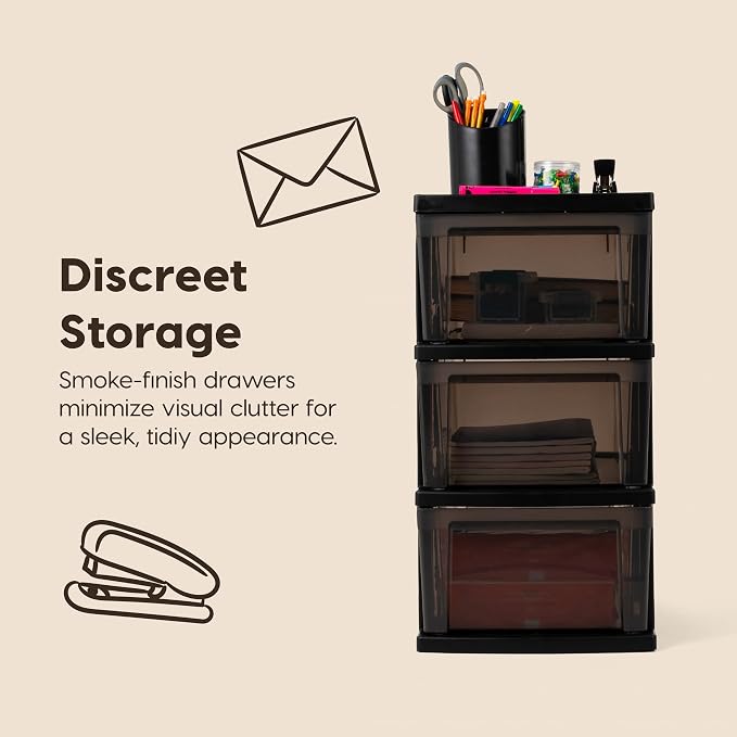 IRIS USA Plastic Drawer Storage Organizer, 3-Drawers, 2-Pack, for Classroom Art Craft Supplies, Bathroom Bedroom, Laundry Room, Black/Gray - Image 5