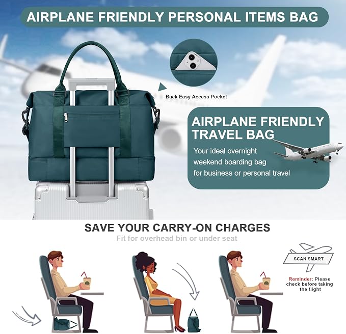 Weekender Bags for Women, Carry-On Overnight Travel Duffel Bag | Travel Bag with Shoes Compartment & Toiletry Bag, Extra Large, 3 Pcs Set - Image 6