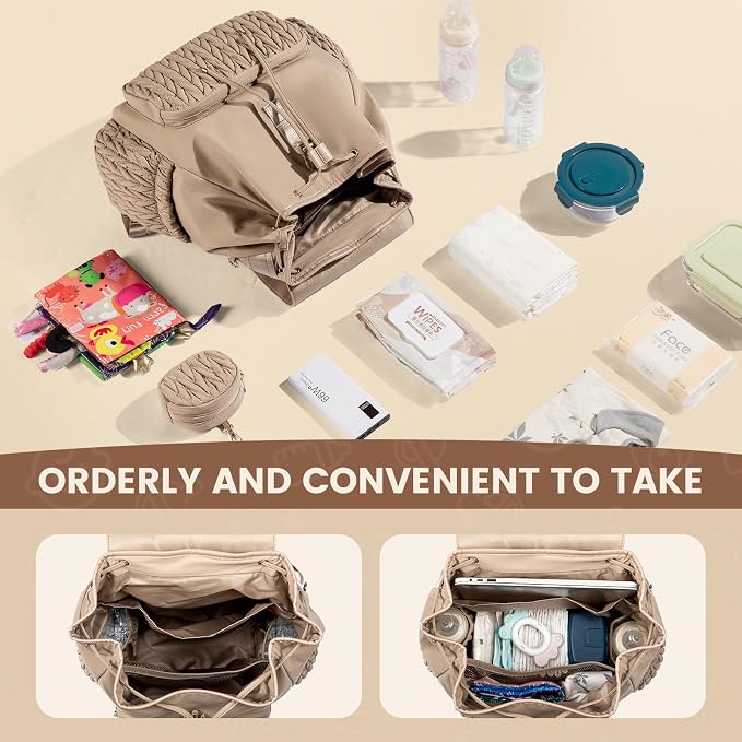 LOVEVOOK Diaper Bag Backpack, Small Baby Bag, Cute Baby Diaper Bag, Stylish Water-Resistant Travel Baby Bag for Mom, Baby Backpack with Changing Pad, Stroller Straps -Nude - Image 5