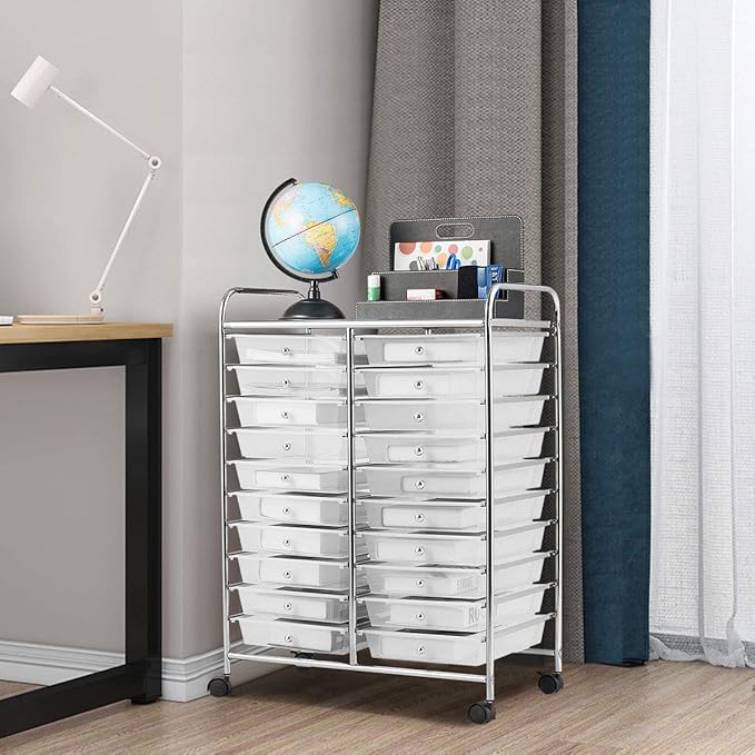 Giantex Storage Drawer Carts, 20-Drawer Organizer, Utility Cart on Wheels, Semi-Transparent Multipurpose Cart for Home Office School Supplies Tools Scrapbook Paper - Image 2