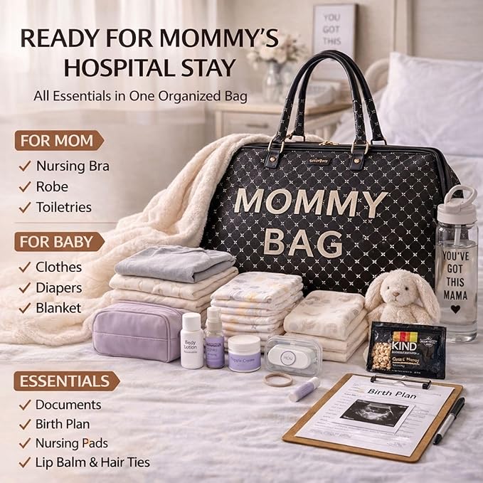 SUNVENO Mommy Bag, Large Hospital Bag with Changing Pad, Organizer Pouches & Luggage Sleeve for Travel & Diaper Essentials - Image 3