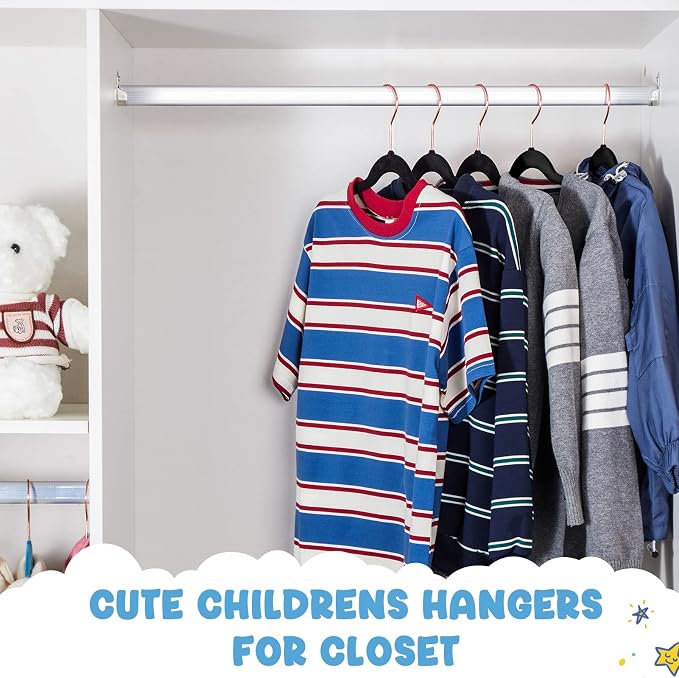 House Day Velvet Kids Hangers 60 Pack, Premium Children Hangers for Closet | Black Ultra Thin Cute Non Slip Kid Felt Clothes Hanger 14 Inch, Small Hanger for Toddler Clothes +360° Swivel Rose Gold Hook - Image 4