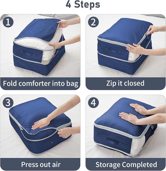 DIMJ Comforter Storage Bag 6 Pack - Blanket Storage Organizer Compression Bags, Large Capacity Ultra Space Saving Self Compression Organize for Bedding, Pillow, Duvet, Sheet Storage with Zipper Window - Image 5