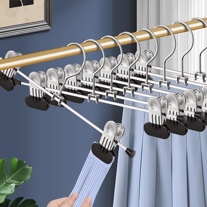 Matel Pants Skirt Hangers with Wide Clips,14 Inch 50 Pack, Black | Non-Slip,Adjustable metal wide clips,Space-Saving,Heavy duty, for pants/skirt/dress/trousers/jeans/shorts/leggings,Women - Image 4