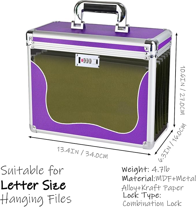 Hanging File Box for Letter, All-in-one set with 10 Folders | Portable Locking Filing Storage Box with Handle & Shoulder strap, Lockable File Cabinet Documents Safe, Lockbox Doc Organizer - Image 3