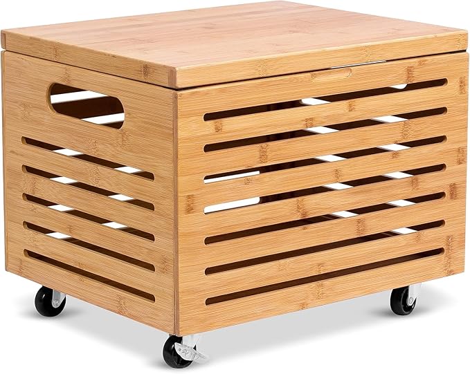 BIRDROCK HOME Bamboo Rolling File Storage Organizer Box with Lid - Decorative File Cabinet on Wheels, Portable File Box on Wheels, Mobile Filing Solution - Natural | Decorative Bamboo Hanging File Box with Lid and Wheels, Small Filing Cabinet Under Des... - Image 6
