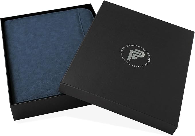 Forevermore Portfolio Binder, Slim No Ring, Zipper, Vegan Leather, Blue - Image 2