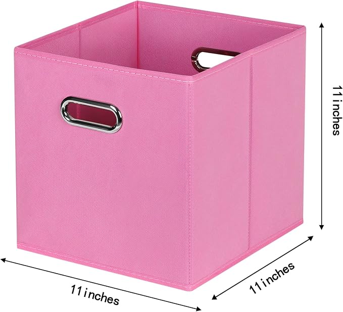 STOREONE Fabric Storage Bins Cubes Baskets Containers-(11X11X11) with Dual Handles for Shelf Closet, Nursery Home ， Bedroom Organizers, Foldable Set of 3 (Pink) - Image 2