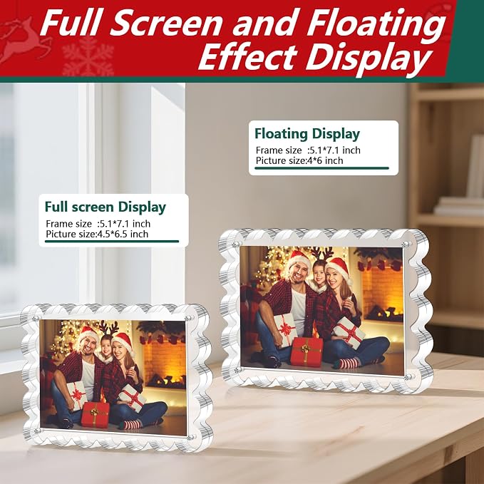 3 Pack Acrylic Picture Frame - 4x6 Magnetic Picture Frames | Double Sided Magnet Frames,10+10mm Thick Block, Clear Frameless Photo Scalloped Freestanding for Desktop Display - Image 4