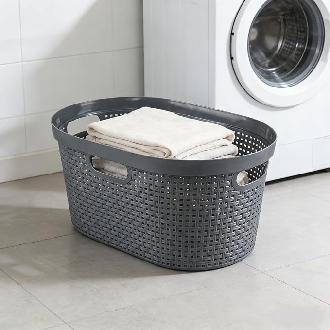 40L Laundry Baskets, Plastic Hamper with Handles, 4-Pack | Large Plastic Laundry Bins for Easy Carry, Stackable Storage Hamper for Dirty Clothes, Towels, Dorm, Bathroom, Grey - Image 6
