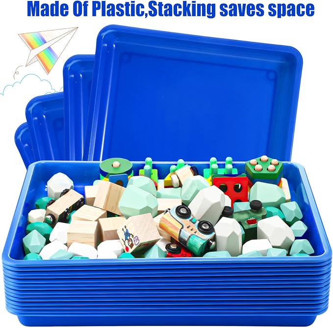Maitys 15 Pack Plastic Art Trays 12 x 16 Inch Activity Crafts Trays Sensory Tray DIY Projects, Painting, Beads, Jewelry Office Home Organizer Arts and Crafts Supplies(Blue) - Image 4