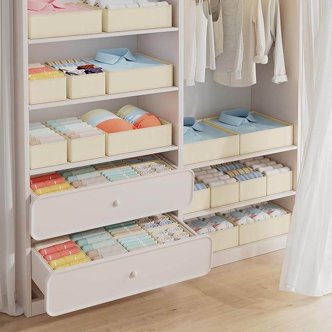 DIMJ Drawer Organizer Clothes, 20 Pack Dresser Organizer, Foldable Closet Organizers and Storage, Fabric Dresser Bins, Drawer Dividers for Nursery, Baby Clothes, Underwears, Sock (Beige) - Image 4