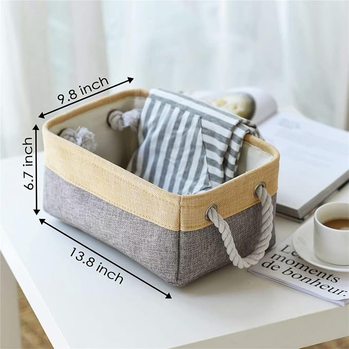 Decorative Basket Rectangular Fabric Storage Bin Organizer Basket with Handles for Clothes Storage (Gold&Grey, Medium-1Pack,13.8L*9.8W*6.7H) - Image 3