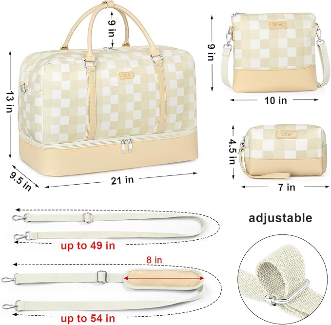 Weekender Bags for Women, 21" Travel Duffle Bag with Shoe Compartment | 3PCS Carry On Overnight Large Duffel Bag with Crossbody Bag and Toiletry Bag for Weekend Travel Gym Hospital Business Trip - Image 7