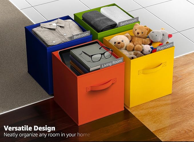 Sorbus 13 Inch Storage Bins - Sturdy Collapsible Fabric Storage Cubes with Handle - 12 Foldable Baskets for Organizing Clothes, Toys, Books - Storage Baskets for Shelves, Closets - Image 6