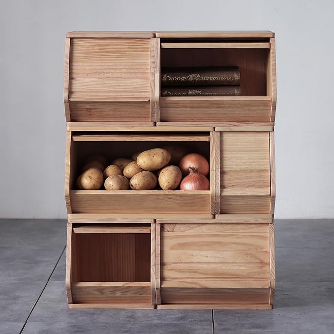 Stackable Solid Wood Storage Chests,Bins with Lids,Modular Wooden Multi-use Box,Closet Storage Organizers,Hall Entryway Cabinet,Drawers,Potato,Onion,Bread,Classify by Items,15.5”W(1 Pack) - Image 5