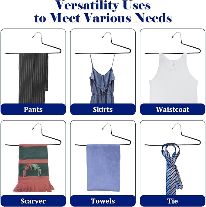 50 Pack Open Ended Pants Hangers with Non Slip Design,Suitable for Trousers,Jeans,Towels for Closet Space Saving,Durable Metal Material with Rubber Coating (Black) - Image 6