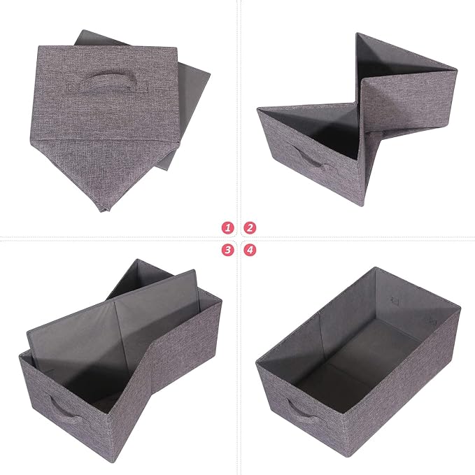 TENABORT Set of 5 Closet Organizer Bins with Handle, Fabric Foldable Storage Baskets Cloth Box Containers for Shelves Home Office Clothes Clothing, Gray, Jumbo - Image 4