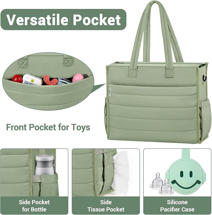 Diaper Bag Tote for Baby, Large Hospital Mommy Bag for Labor Delivery | Lightweight Puffy 4pcs Diaper Tote with Changing Pad, Toiletry Bag and Pacifier Case, Travel, Hospital, Newborn Essentials - Image 4