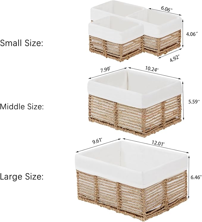 Wicker Storage Basket, 5 Pack Baskets for Organizing, Seagrass Storage Baskets, Rectangular Wicker Baskets for Storage Shelves, Cube Storage Bins For Closet/Clothes/Dresser - Image 7