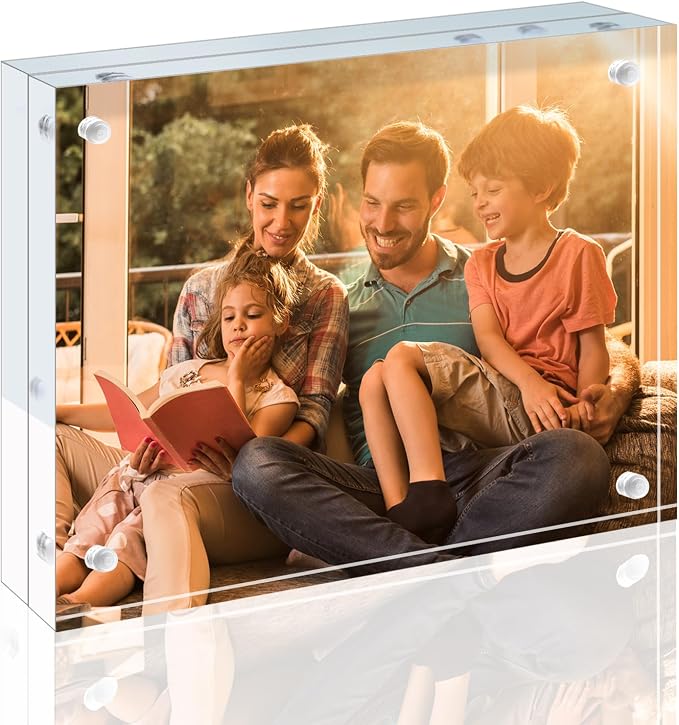 Egofine 3.5x5 Acrylic Frame 4 Pack, 20mm Thicker Frameless Clear Picture Frame, Double Sided Magnetic Picture Frame, Free Standing Desktop Display by Egofine