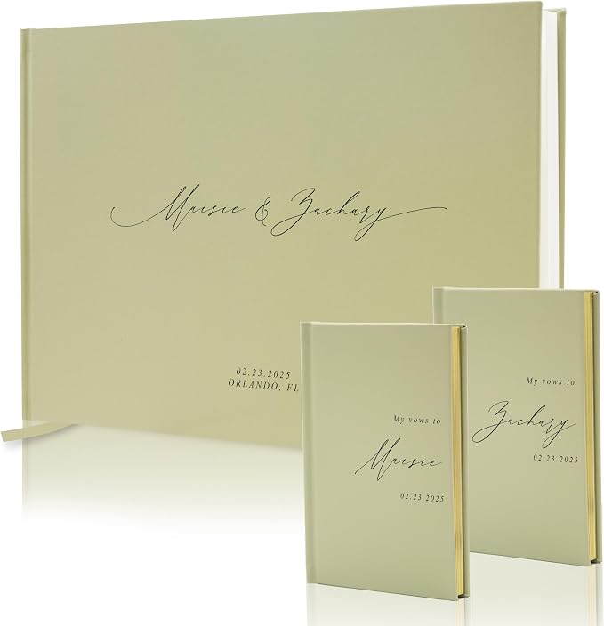 Personalized Wedding Book Set with Guestbook Vow Books (Design 1) - Custom Large 11.5 x 8.5 Guest Signin Book, 5.75 x 4 Vow Books for Marriage Ceremony Reception, Gift for Newly Engaged Couple, Sage - Image 7
