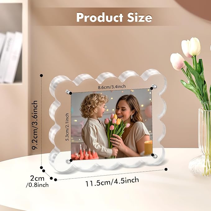 Chivalral 2x3 Magnetic Acrylic Frames 3 Pack,Scalloped Desktop Holders | mini picture frames 10+10mmThick,dual-side display ideal holiday gifts for Christmas,Thanksgiving,Valentine’s Day and Easter - Image 3