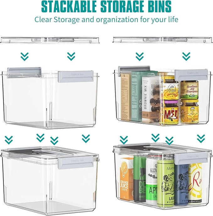 Plastic Storage Bins with Lids Stackable organization and Storage Containers for Organizing Snacks, Crafts, Tools Clear Storage Box with Latching handle(Clear, 2PCS-4.5QT 2PCS-8.5QT) - Image 3