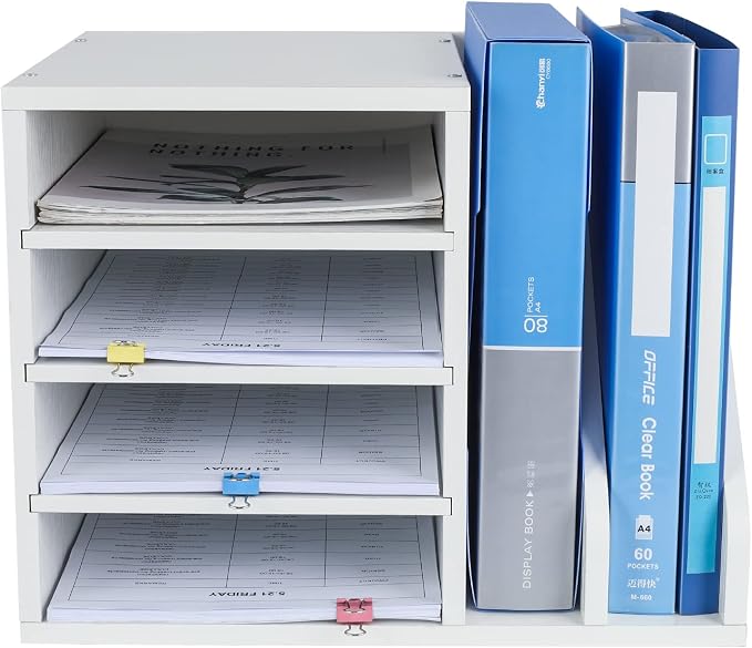 Wood Desktop File Holder Organizer Mail Sorter, White, 15.35" W x 12.16" D x 11.81" H - Image 2