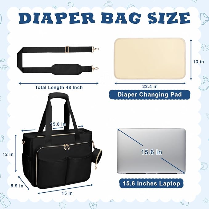 GDNasist Diaper Bag Tote, Large Travel Hospital Bag for Labor Delivery | Baby Bag with Pacifier Case, Large Capacity Travel Diaper Case with Changing Pad & Stroller Clips - Image 3