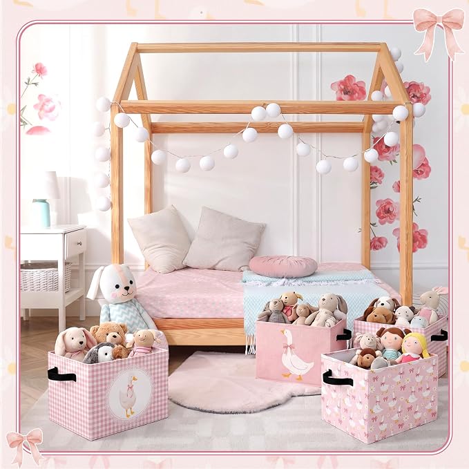 CHENGU 6 Pack Pink Silly Goose Storage Bin Cute Collapsible Storage Basket for Girl Large Foldable Laundry Box with Handle Decorative Clothing Basket for Girl Nursery Bedroom Home Baby Shower Birthday - Image 5